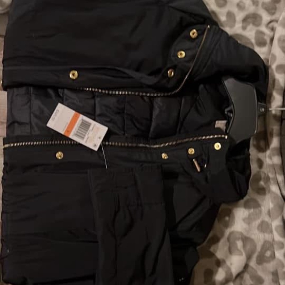 Michael Kors Black Puffer Jacket with Gold Accents